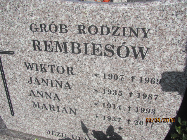 Anna Rembiesa 1914 Oświęcim parafialny - Grobonet - Wyszukiwarka osób pochowanych